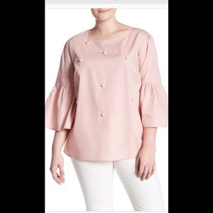 NWT Como Vintage Faux Pearl Ruffle Sleeve Blouse
